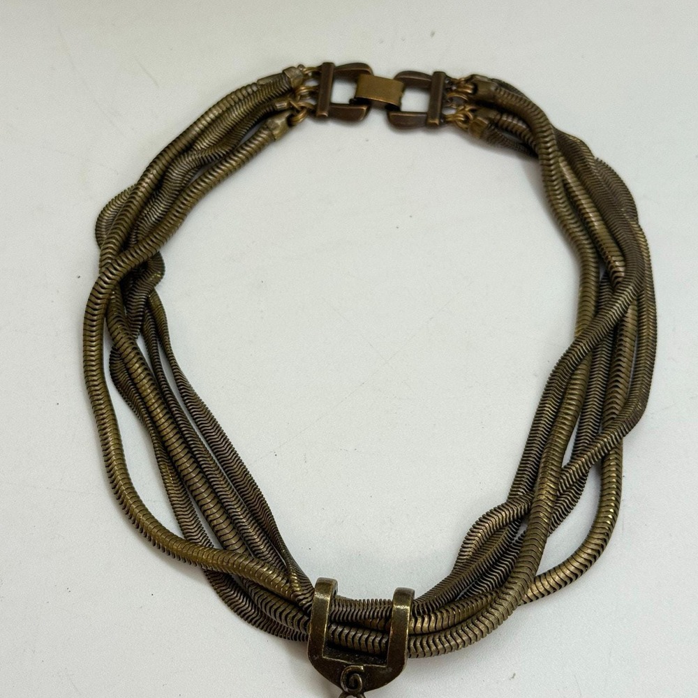 Unique Bronze Multi Snake Chain Orange Acrylic Pendant Necklace Unknown Maker - Picture 7 of 16